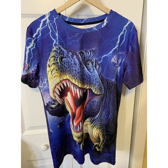 T REX Men’s Sz Large Allover Print T-Shirt Blue - Picture 5 of 8
